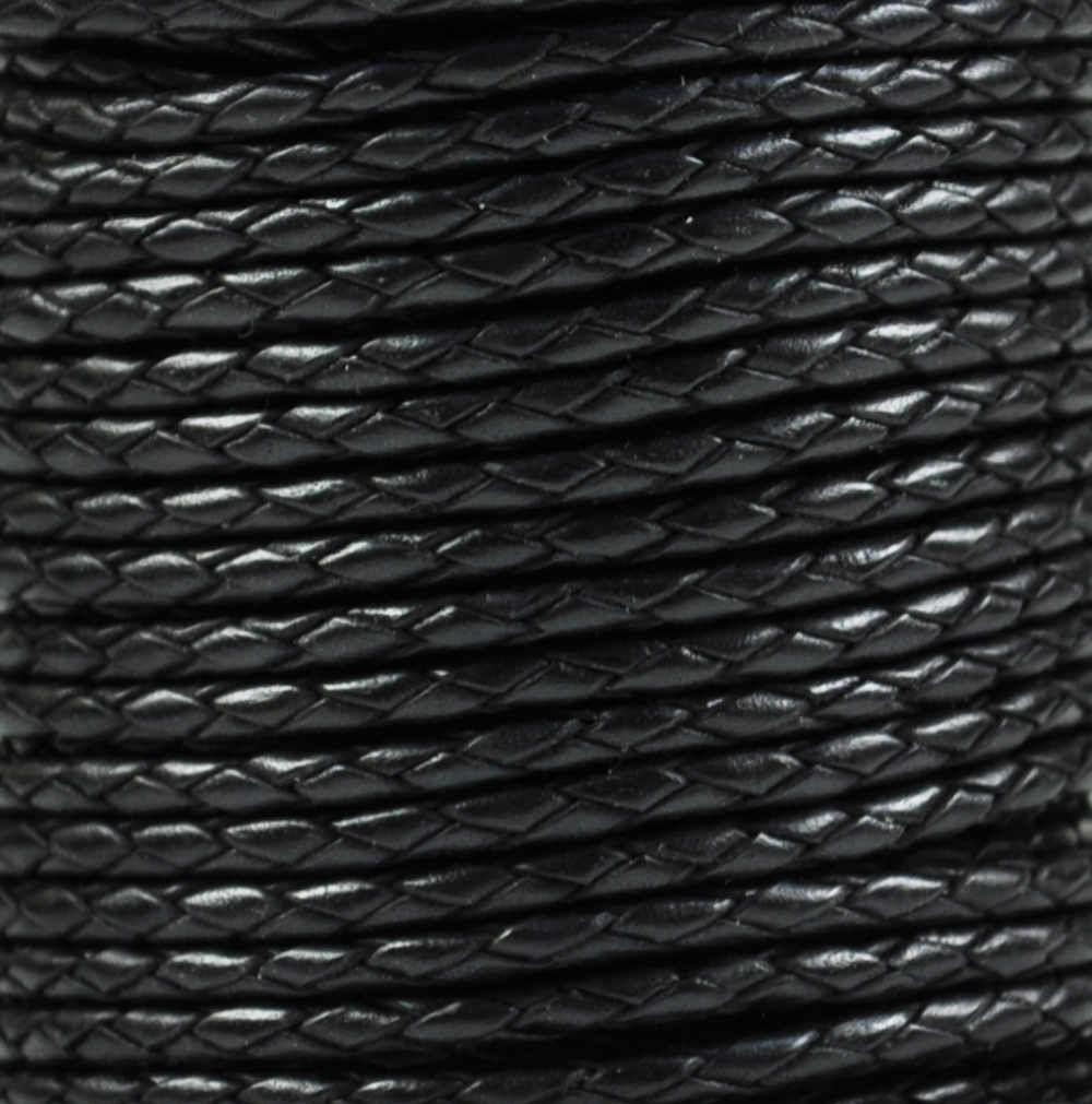 Braided Leather Cord Ø 2.5 mm Black, per Meter